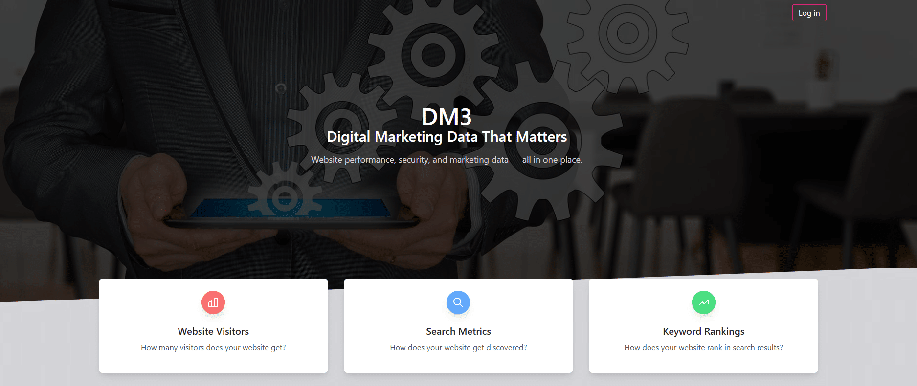 DM3 marketing hero — "Digital Marketing Data That Matters"